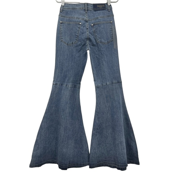 NWT GRACE in LA Women's Flare Leg Buttons High Rise Stretch Blue Denim Jeans 26 - Picture 3 of 16
